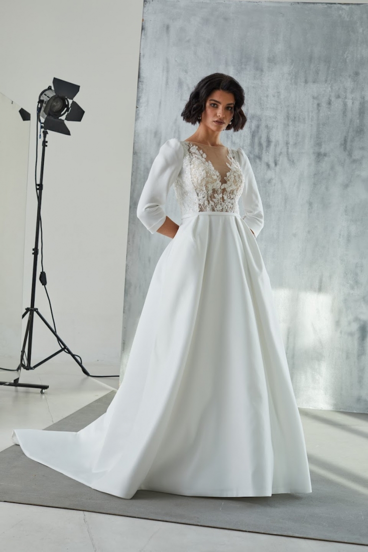 Свадебное платье Софи а-силуэт (принцесса) белое, длинное, в пол, фото, коллекция 2024