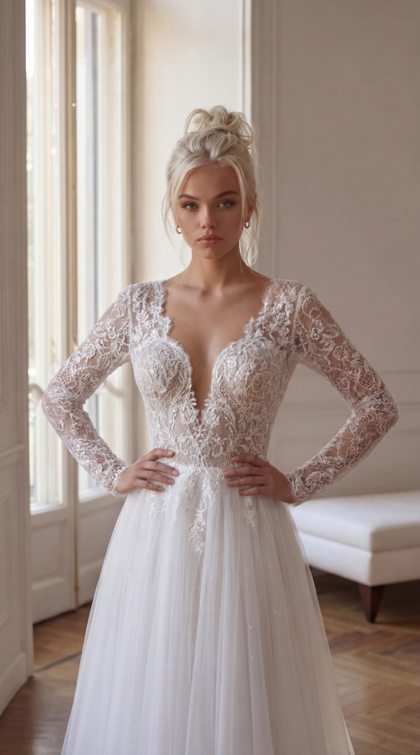 Свадебное платье Rosalia а-силуэт (принцесса) белое, из фатина, закрытое, длинное, в пол, пышное, фото, коллекция 2026