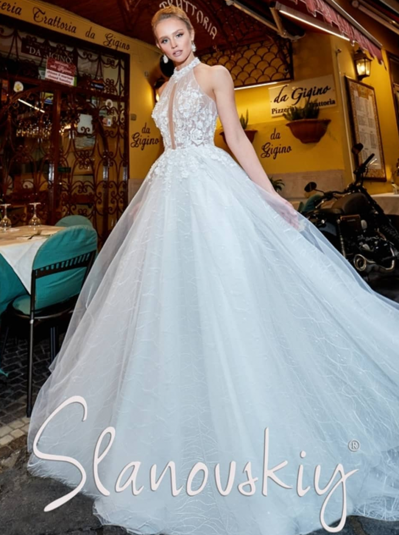 Свадебное платье Slanovskiy а-силуэт (принцесса) белое, длинное, большого размера, фото, коллекция 2019