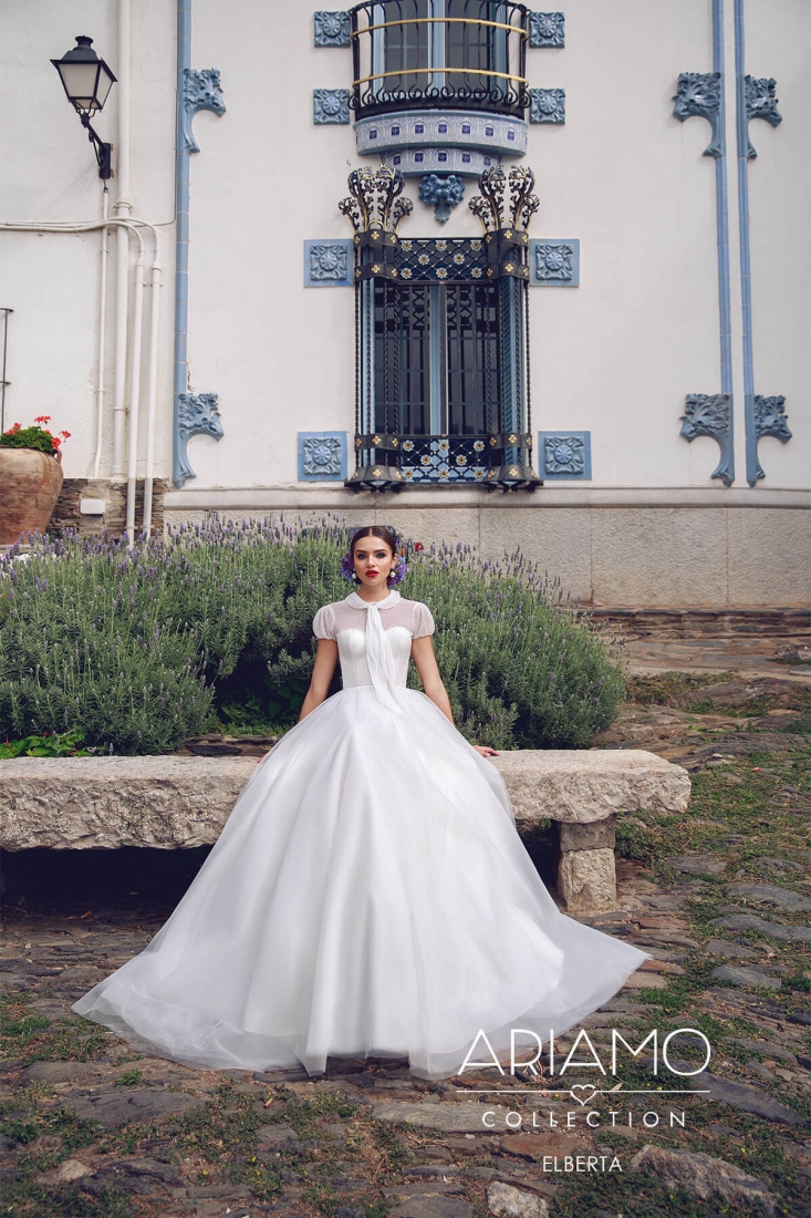 Свадебное платье Elberta а-силуэт (принцесса) белое, закрытое, длинное, пышное, фото, коллекция 2018