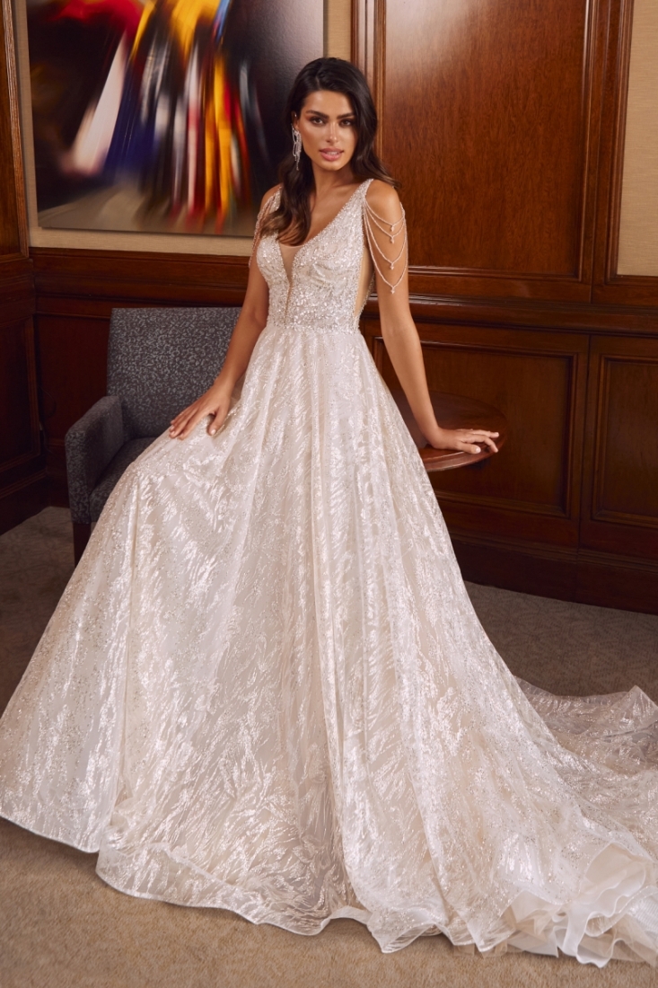 Свадебное платье Melian а-силуэт (принцесса) шампань, из фатина, фото, коллекция 2021