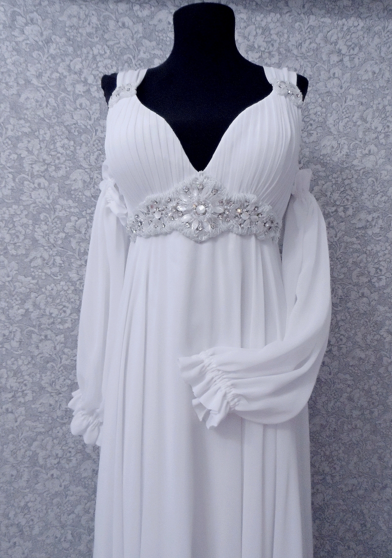 Свадебное платье греческий стиль ампир (греческое) белое, длинное, в пол, подходит беременным, фото, коллекция 2023