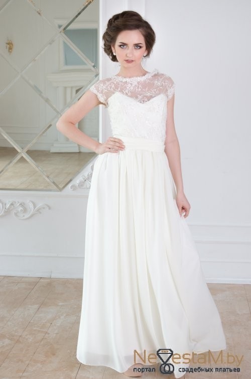 Свадебное платье Мелисса прямое белое, закрытое, длинное, фото, коллекция 2018