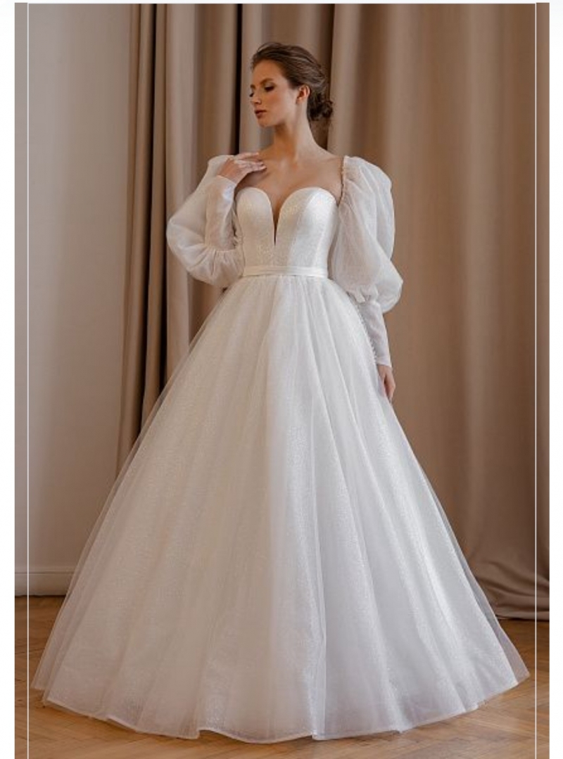 Свадебное платье Elina а-силуэт (принцесса) айвори, из фатина, фото, коллекция 2023