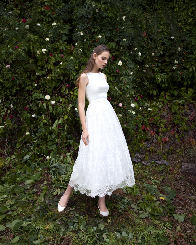Свадебное платье Линн а-силуэт (принцесса) белое, короткое, фото, коллекция 2016