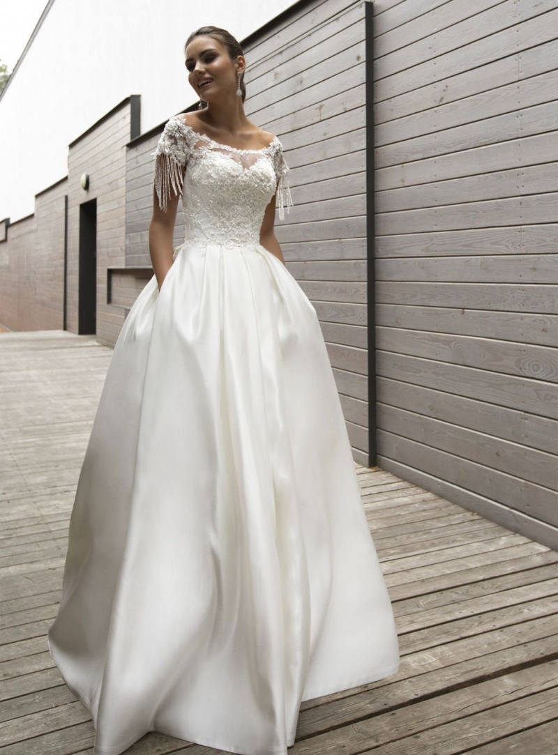 Свадебное платье Игора а-силуэт (принцесса) белое, из атласа, длинное, в пол, пышное, фото, коллекция 2024
