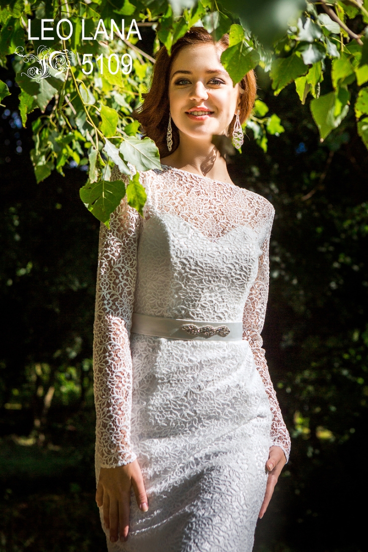 кружевное свадебное платье с длинными рукавами прямое айвори, фото, коллекция 2015