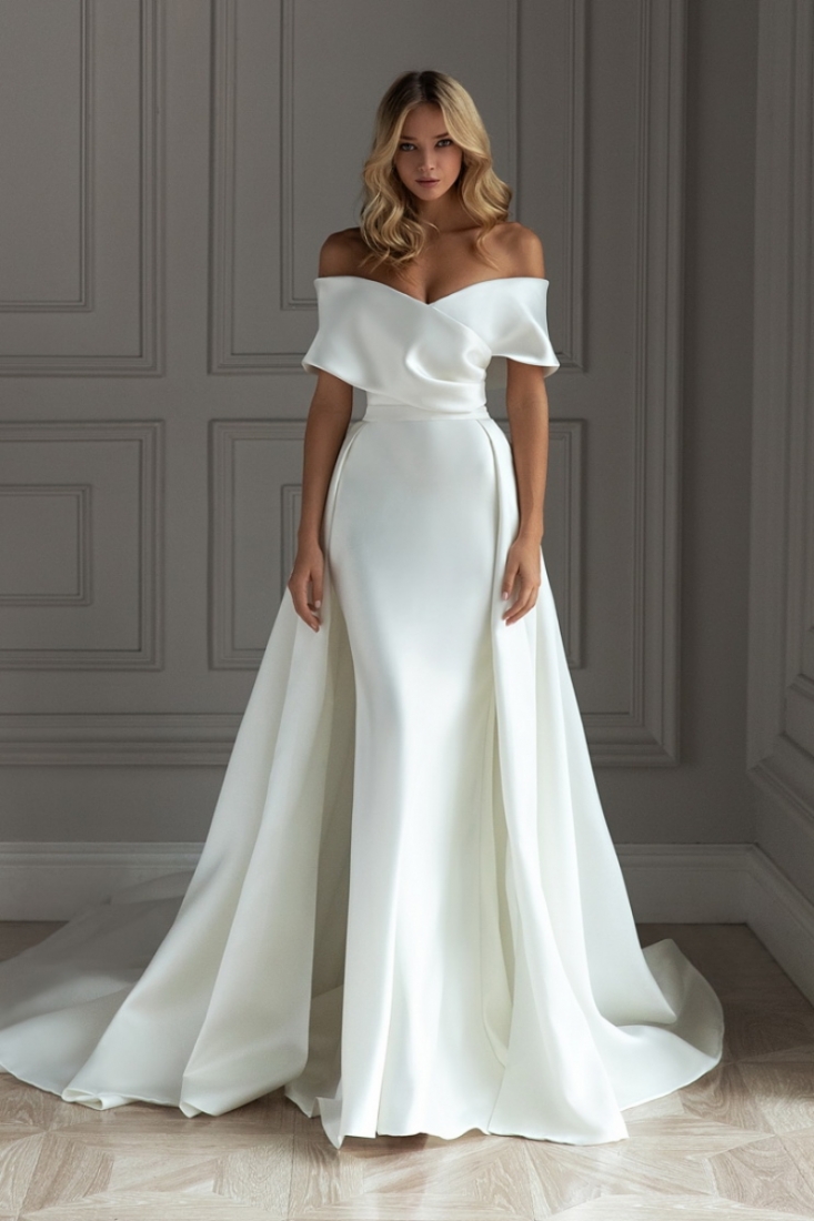 Свадебное платье Jess годе (русалка) белое, из атласа, фото, коллекция 2021