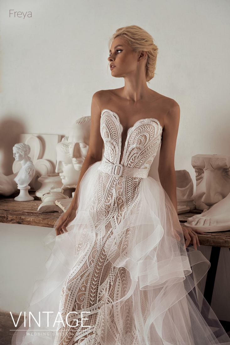 Свадебное платье Фрэйя а-силуэт (принцесса) айвори, длинное, фото, коллекция 2020