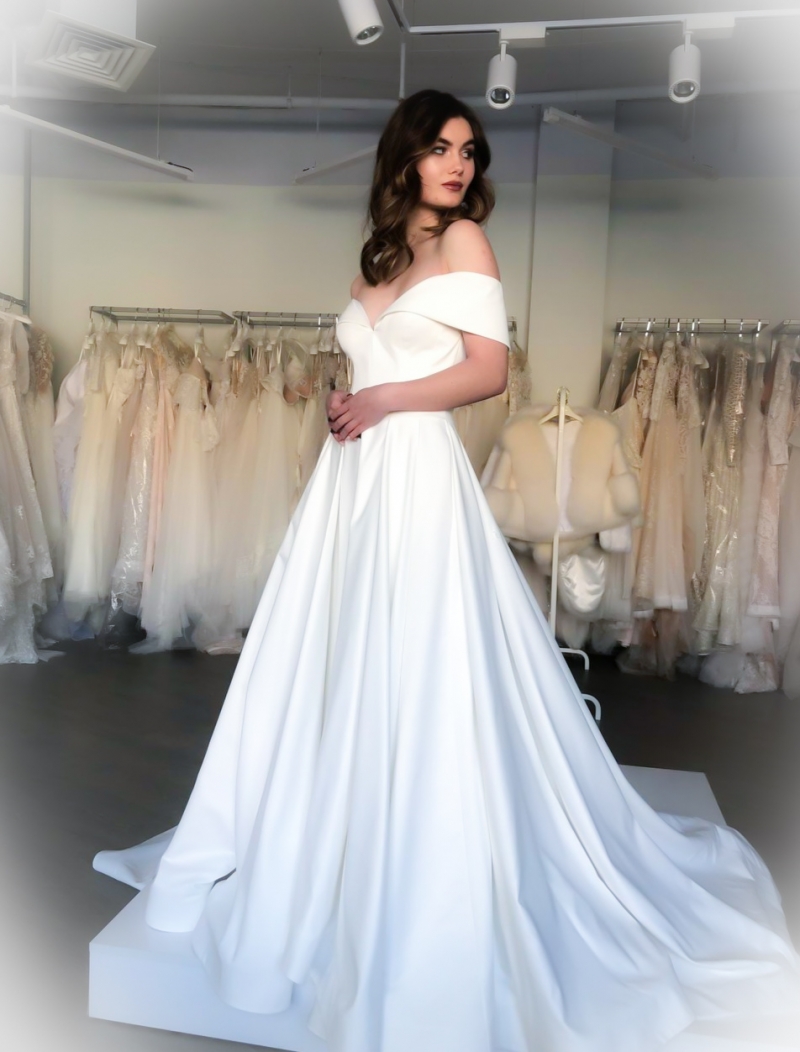 Свадебное платье Роза а-силуэт (принцесса) айвори, из атласа, длинное, в пол, пышное, подходит беременным, фото, коллекция 2021