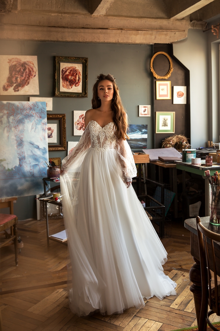 Свадебное платье Almeria а-силуэт (принцесса) айвори, длинное, в пол, пышное, подходит беременным, фото, коллекция 2021