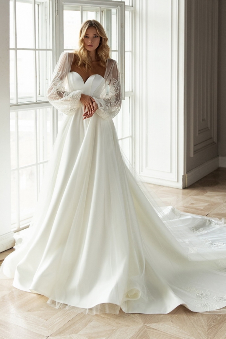 Свадебное платье Charlie а-силуэт (принцесса) белое, из атласа, фото, коллекция 2020