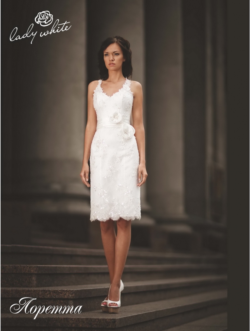 Свадебное платье Лоретта прямое айвори, короткое, фото, коллекция 2022