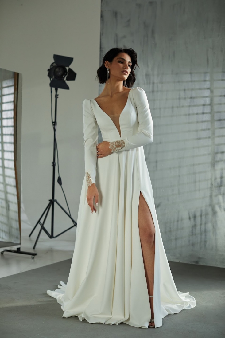 Свадебное платье Сара  а-силуэт (принцесса) белое, длинное, в пол, фото, коллекция 2024