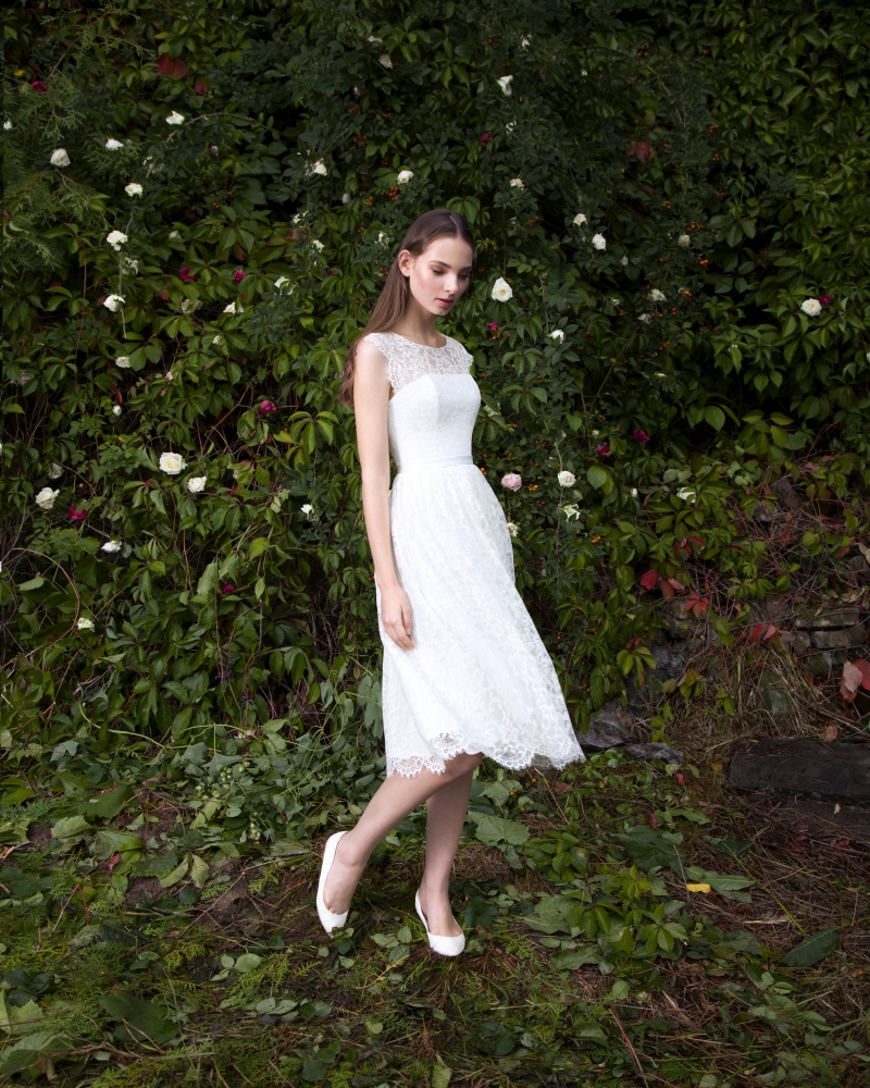 Свадебное платье Нэнси а-силуэт (принцесса) белое, короткое, фото, коллекция 2016