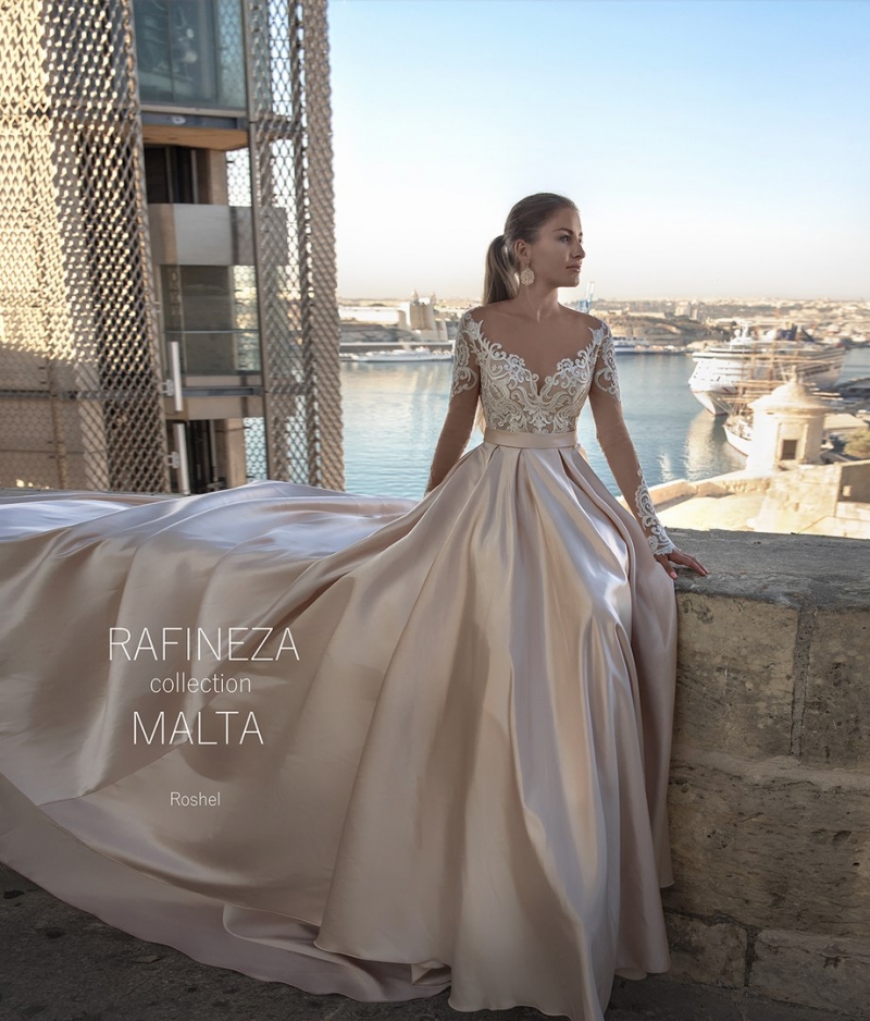 Свадебное платье Roshel а-силуэт (принцесса) пудровое, подходит беременным, большого размера, фото, коллекция 2019